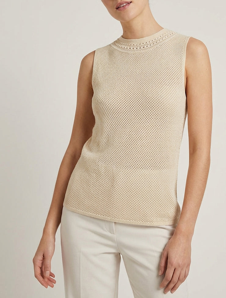 Canotta in maglia traforata - Beige