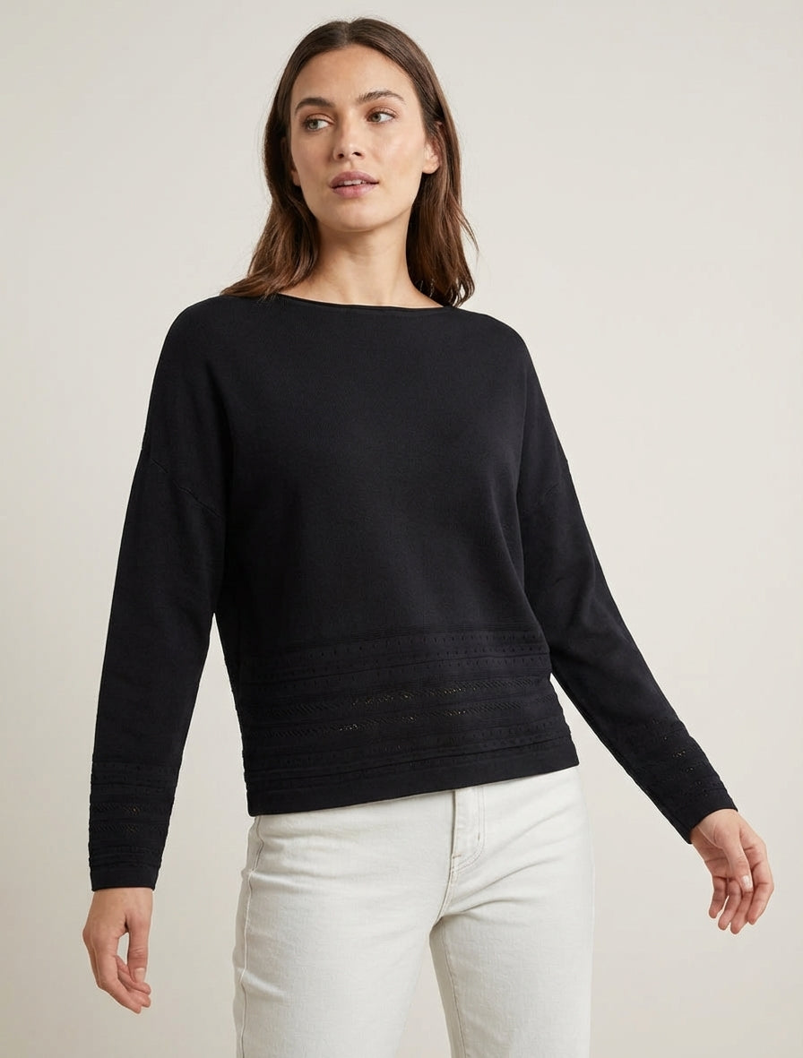 Top a rete con bordi decorativi - Nero