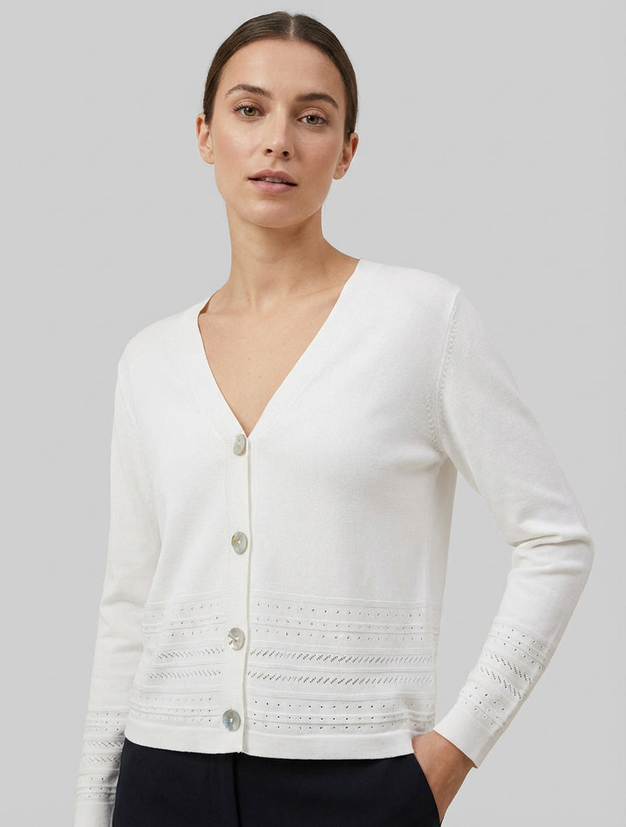 Cardigan sottile con collo a V - Bianco