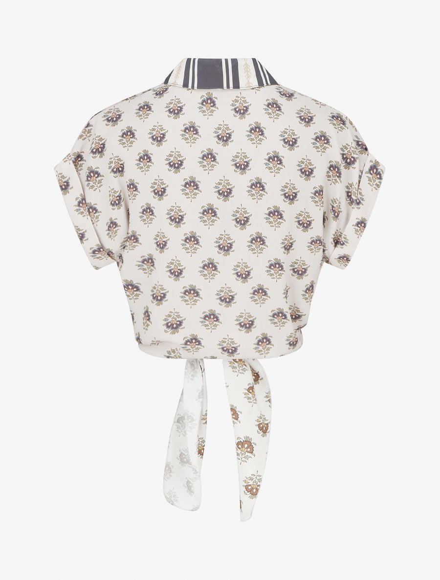 Chemise courte à nouer imprimé floral - Gris foncé - 2