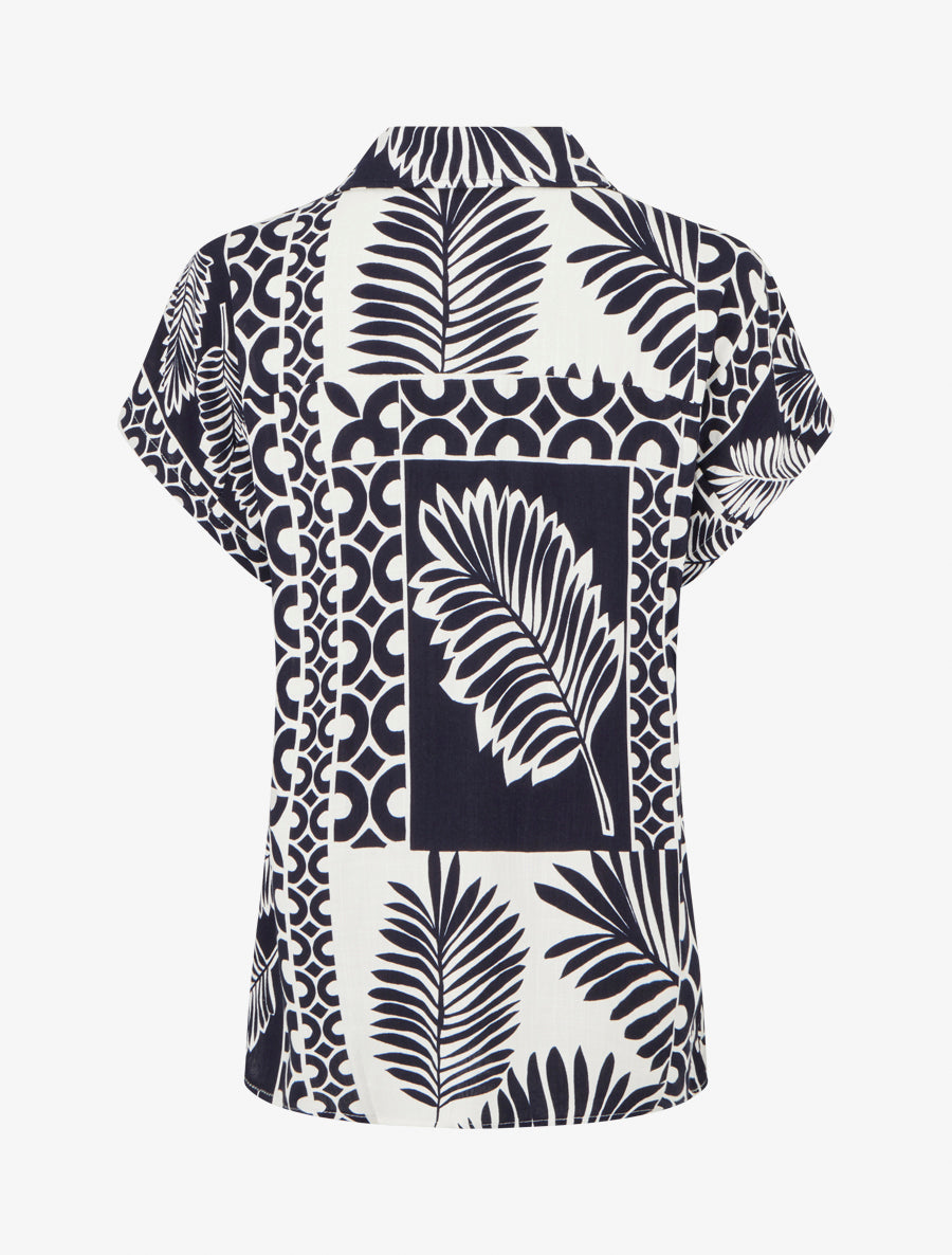 Chemise ample manches courtes imprimé feuilles tropicales - Marine - 2