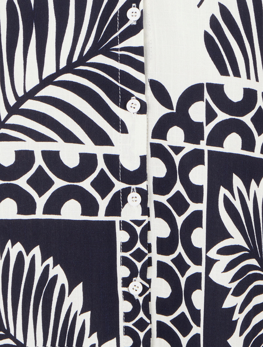 Chemise ample manches courtes imprimé feuilles tropicales - Marine - 3