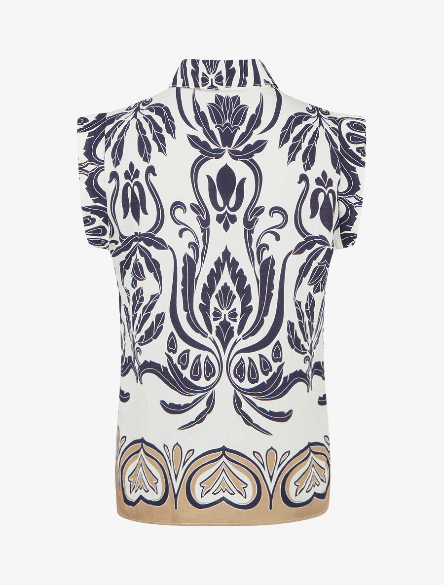 Chemise droite sans manches motif arabesque - Marine - 2