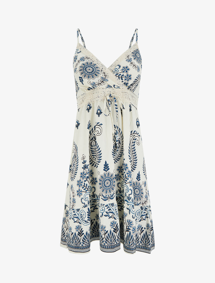 Robe imprimé foulard et fines bretelles - Marine - 1