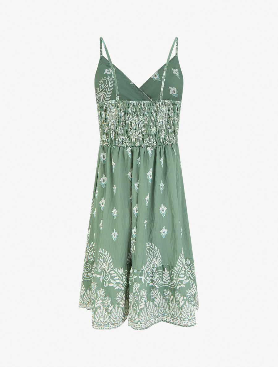 Robe imprimé foulard et fines bretelles - Kaki - 2