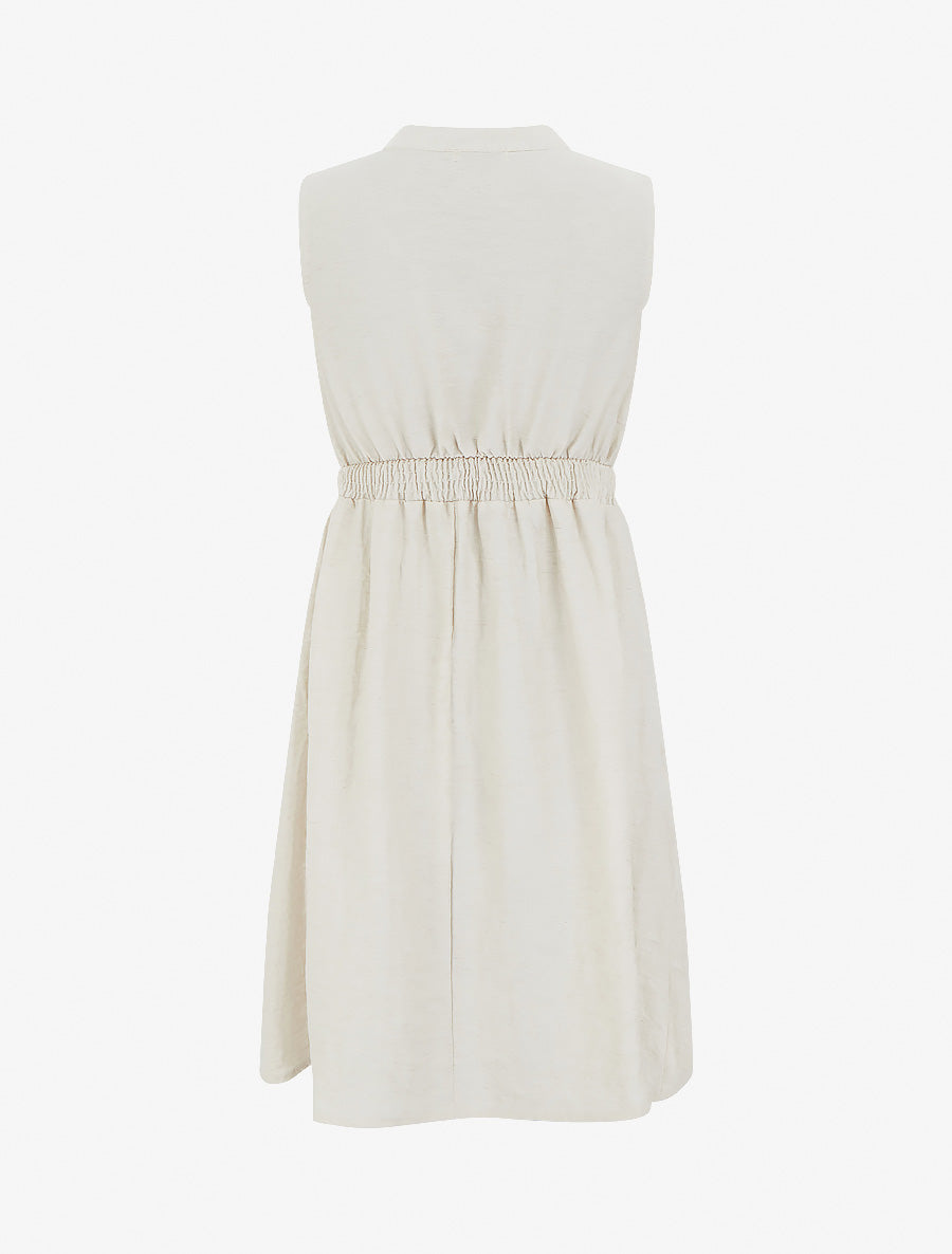 Robe mi-longue élastiquée à buste brodé - Beige - 2