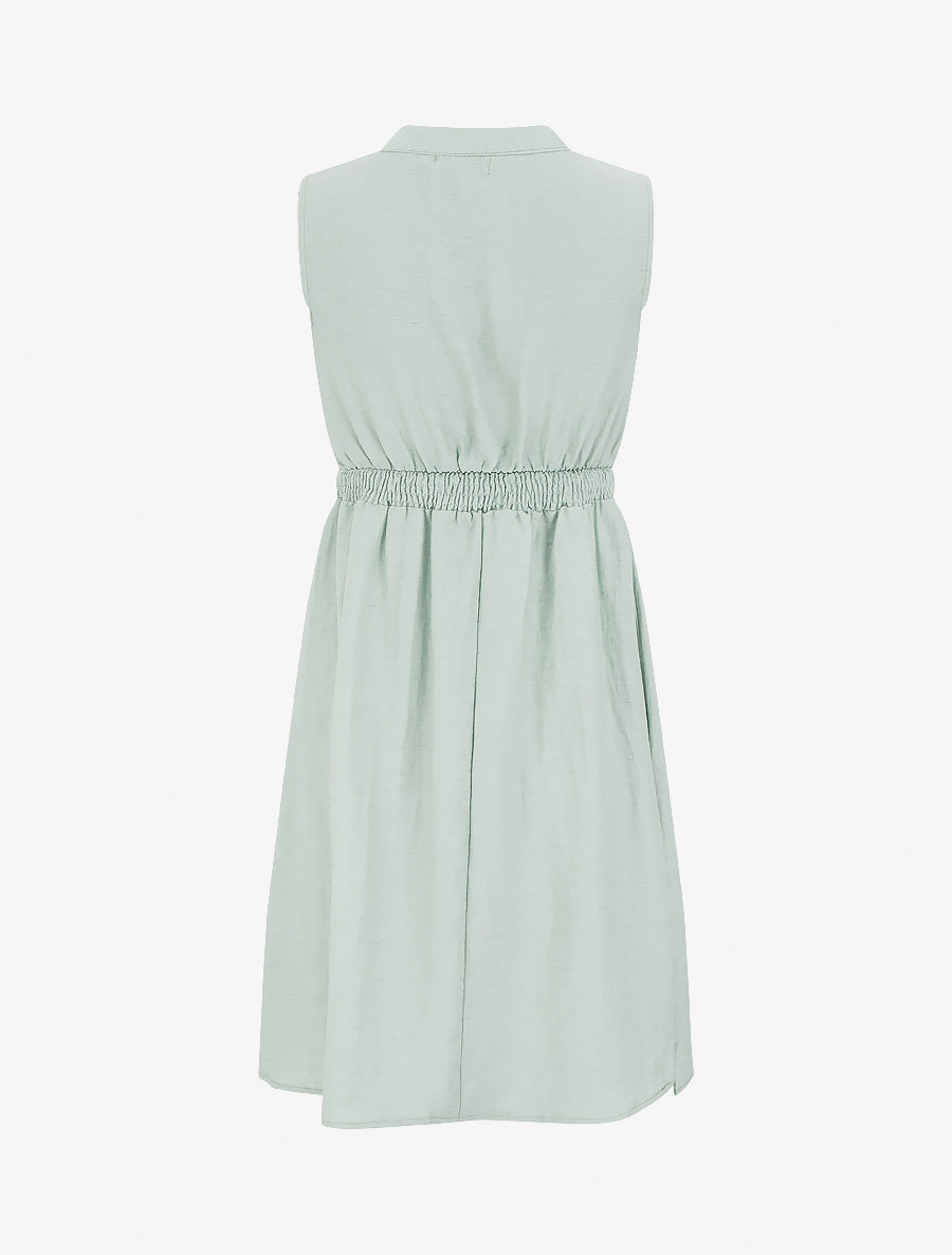 Robe mi-longue élastiquée à buste brodé - Vert pâle - 2