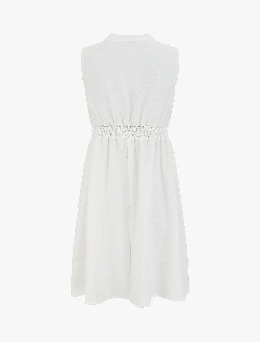 Robe mi-longue élastiquée à buste brodé - Écru - 2