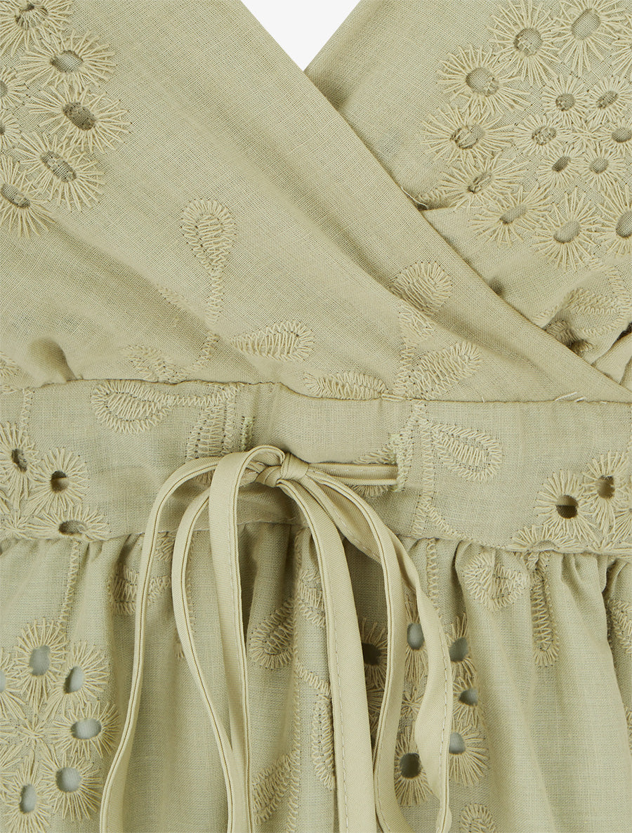 Robe mi-longue à motif floral ajouré - Kaki - 3