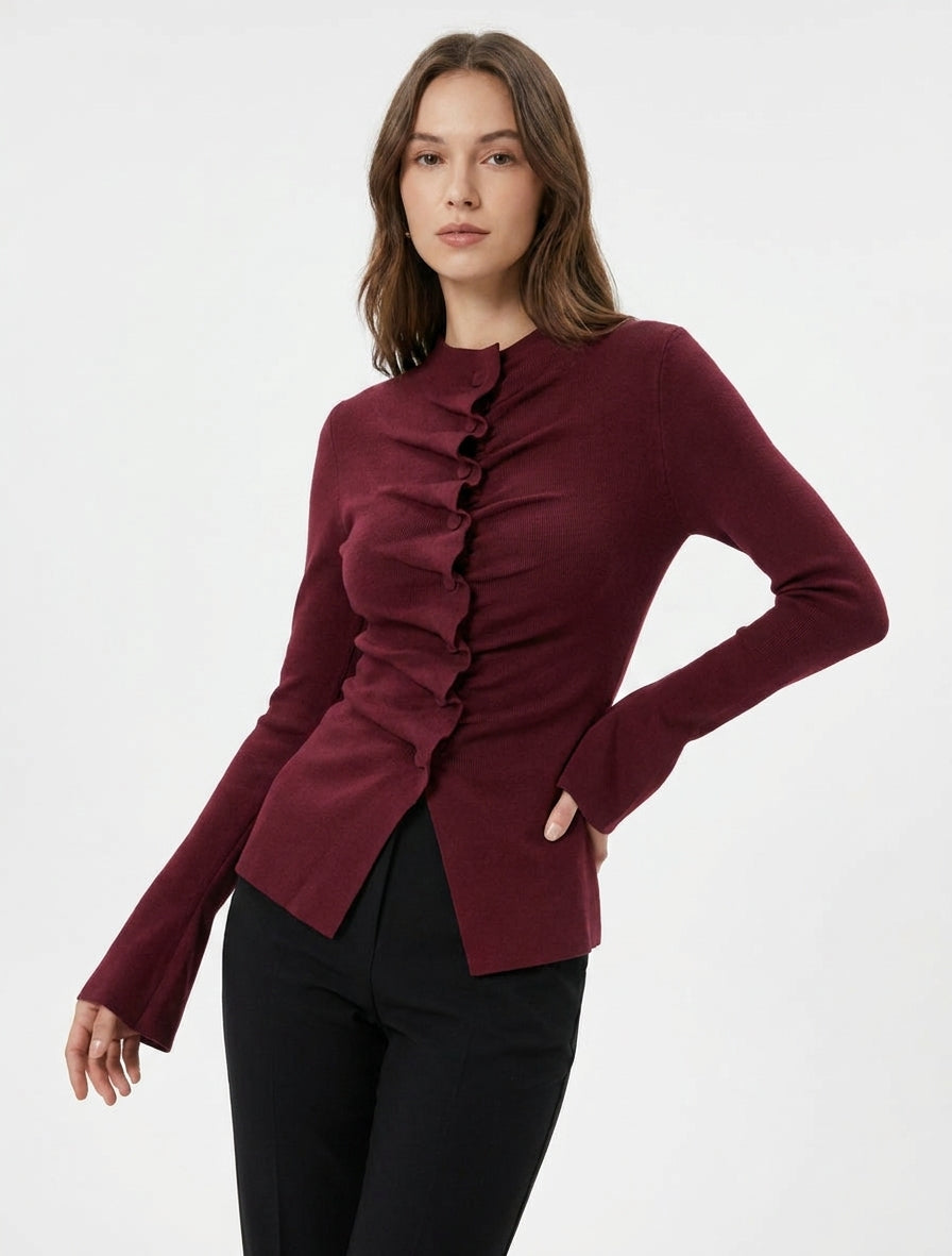 Cardigan in maglia effetto arricciato - Bordeaux