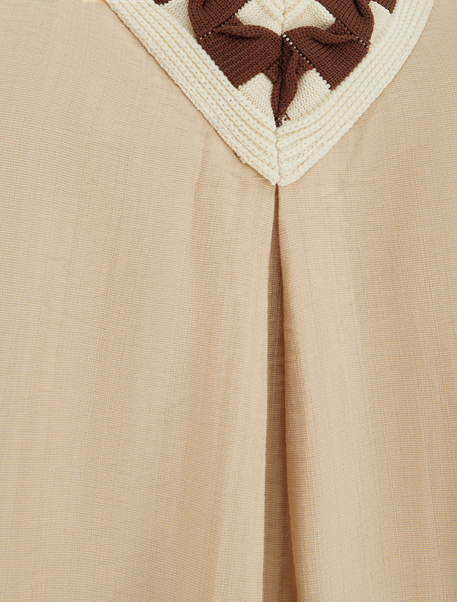 Top uni sans manches à col V stylisé - Beige - 3