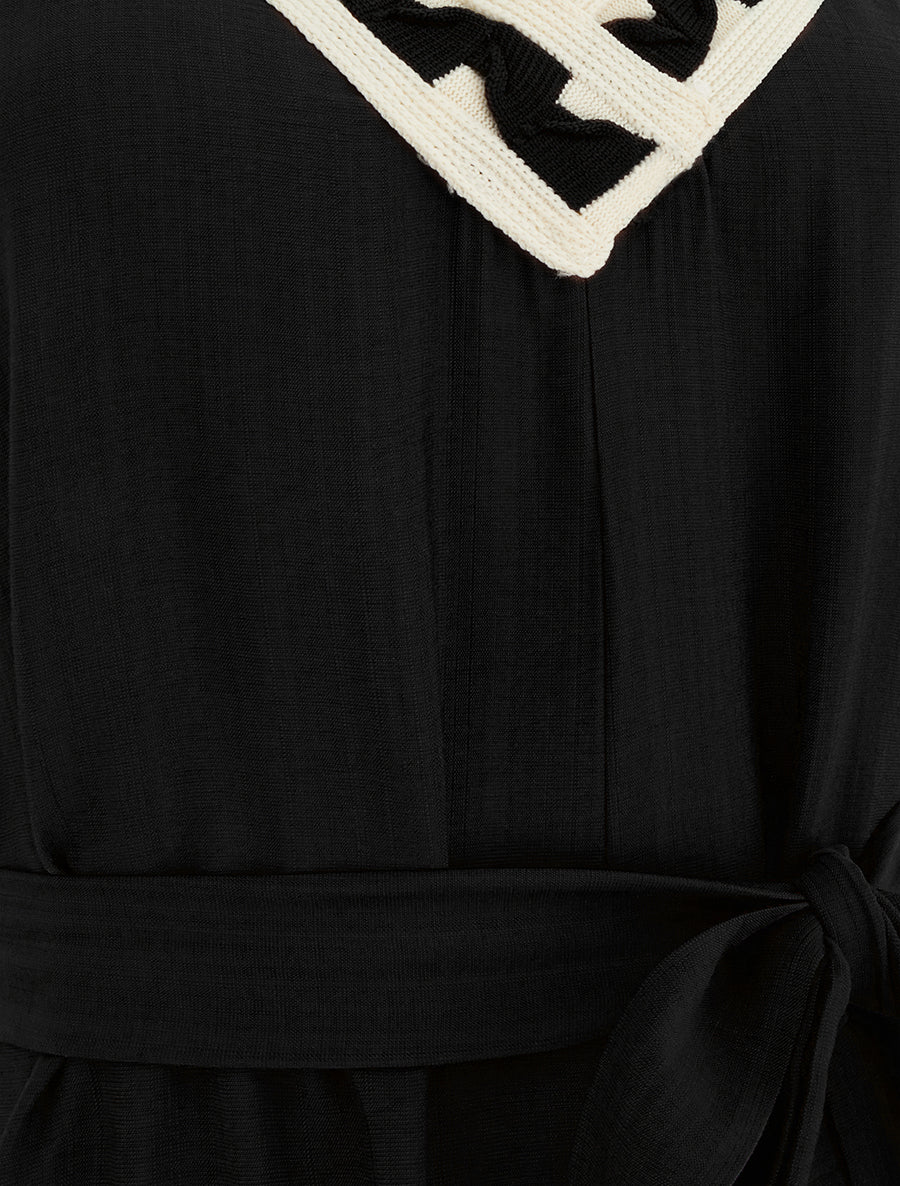 Robe longue sans manches à col V fantaisie - Noir - 3
