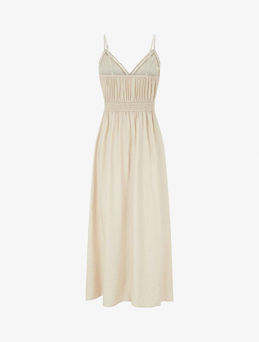 Robe longue uni à buste brodé - Beige - 2