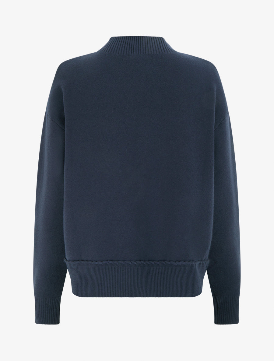 Pull ample à col montant et couture fantaisie - Marine - 2