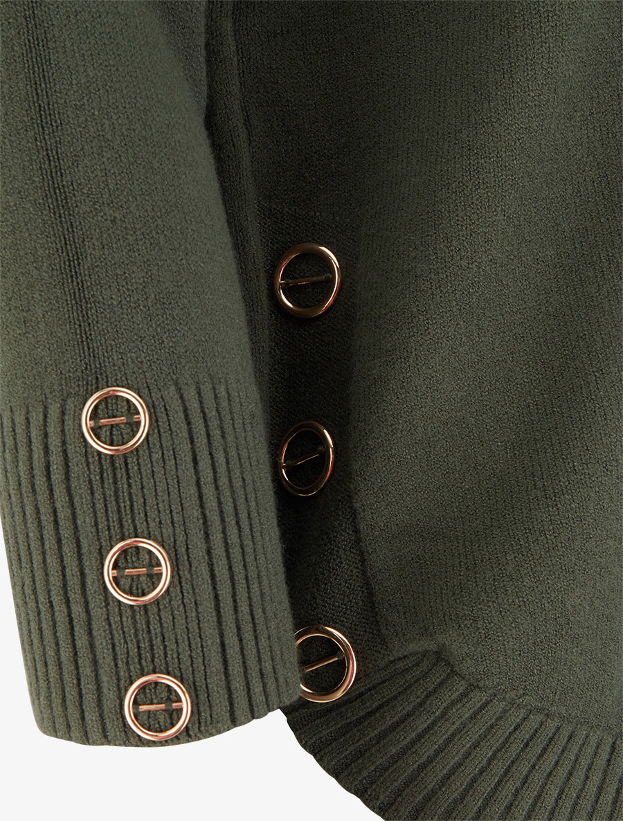 Pull col rond à empiècement œillets - Kaki - 3