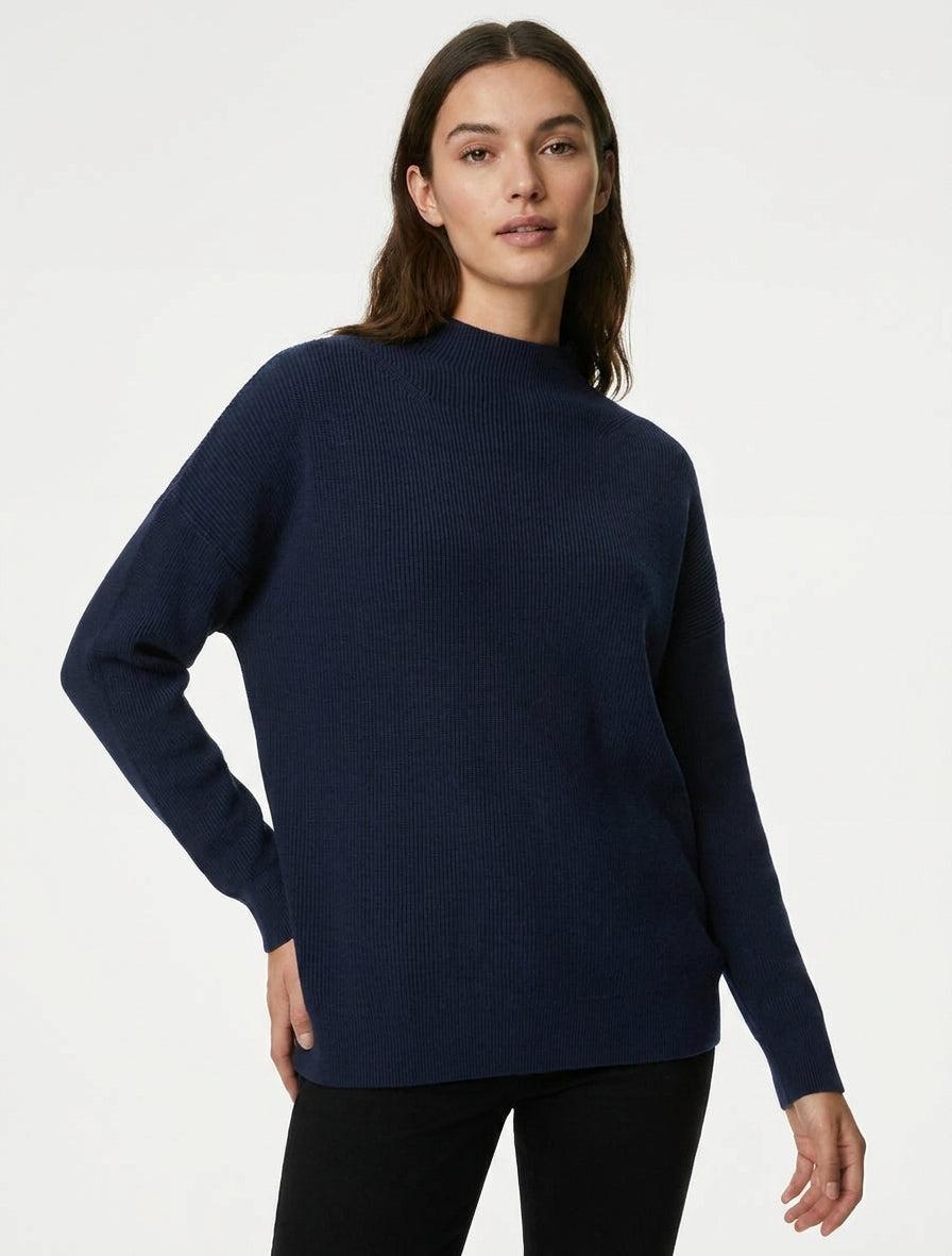 Maglione classico dritto a collo alto - Marina