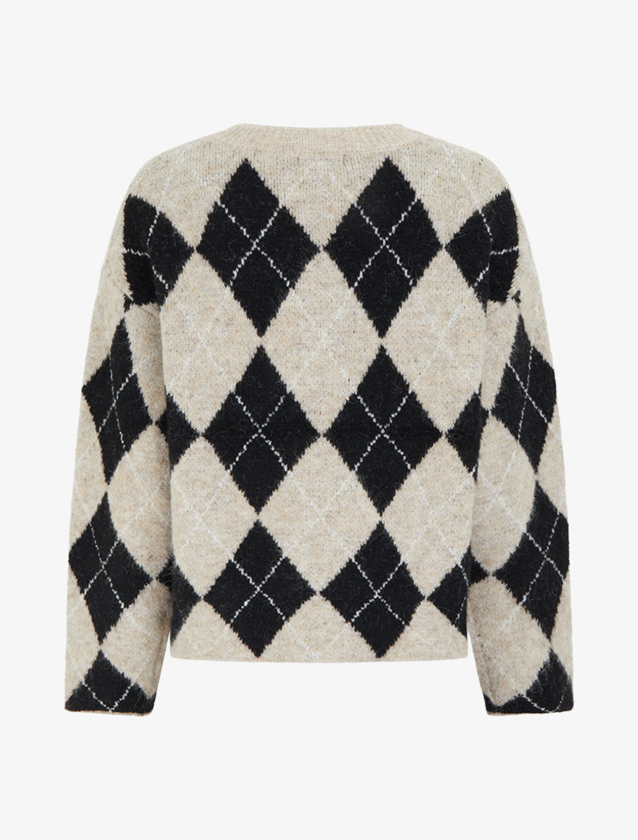 Pull ample en laine mélangée à motif losanges - Beige - 2