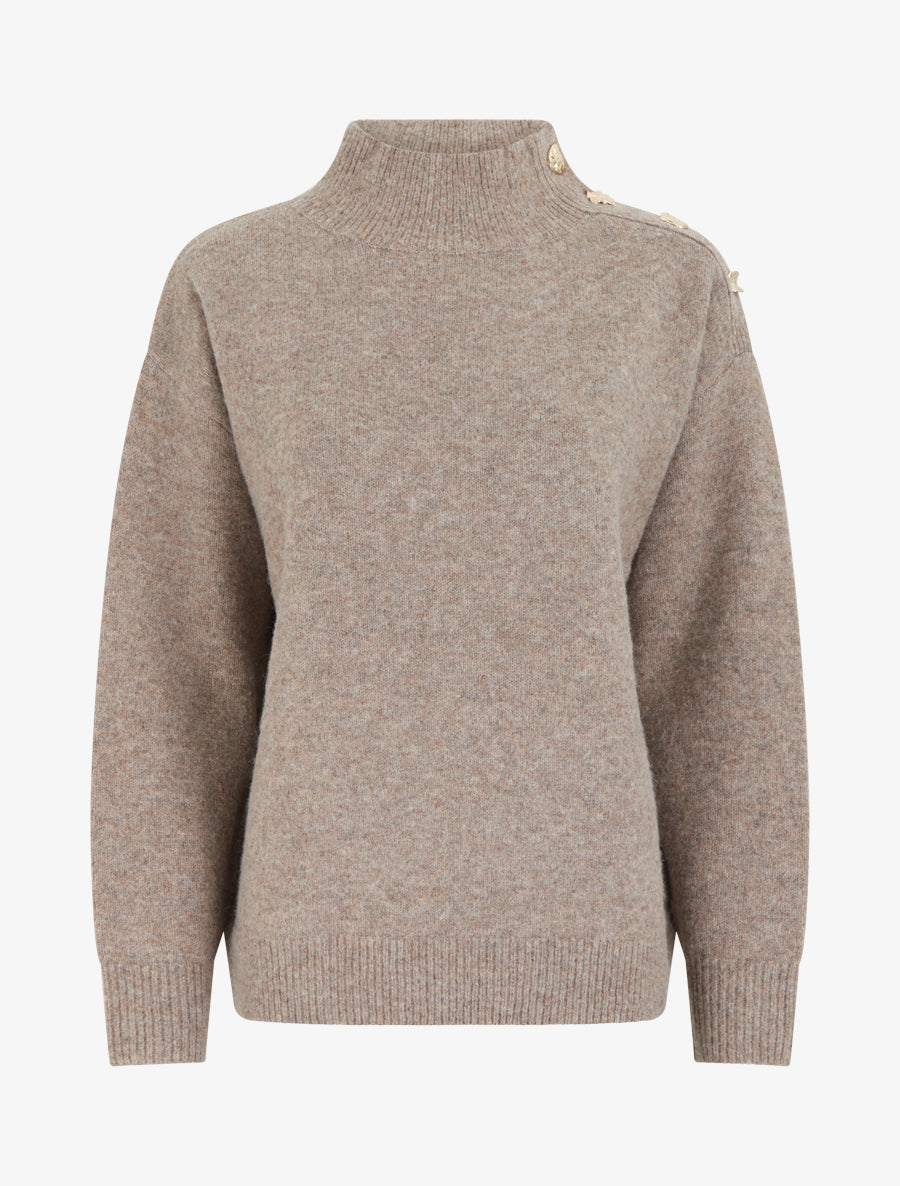 Pull en laine mélangée à boutons fantaisies - Taupe - 1