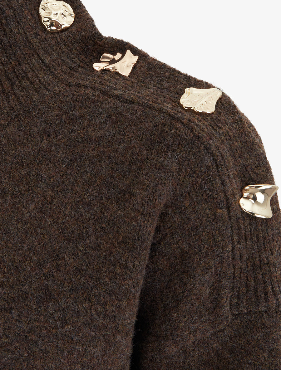 Pull en laine mélangée à boutons fantaisies - Marron - 3