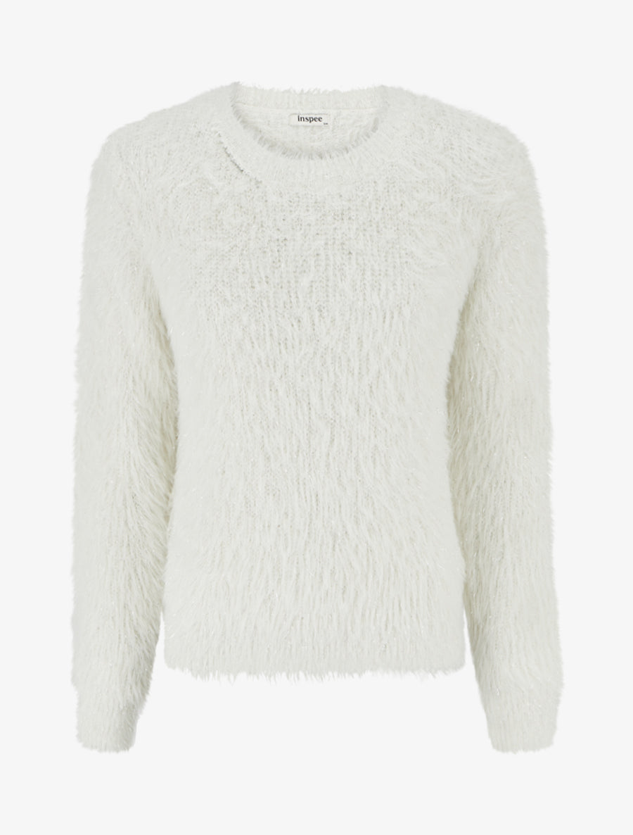 Pull uni duveteux à détail irisé - Écru - 1