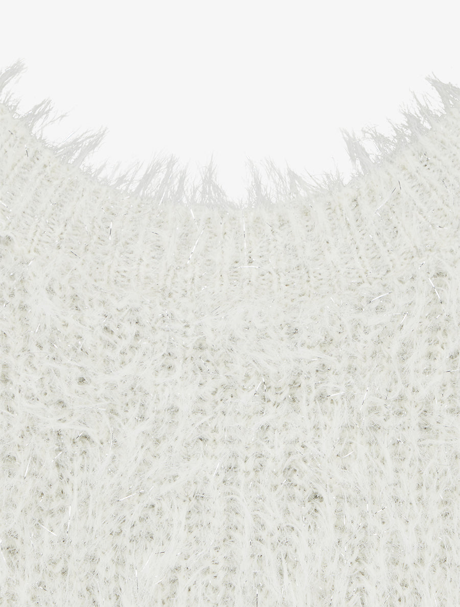 Pull uni duveteux à détail irisé - Écru - 3