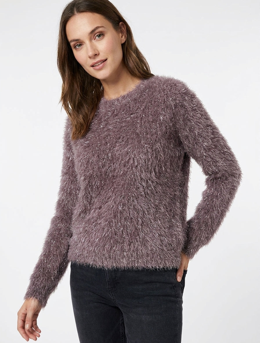 Maglione semplice peloso con dettaglio iridescente. - Marrone