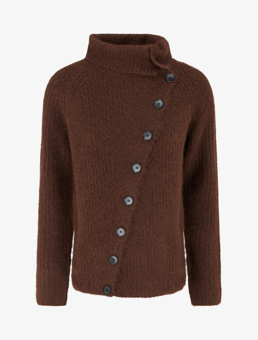 Pull uni à fermeture boutonnée - Marron - 1