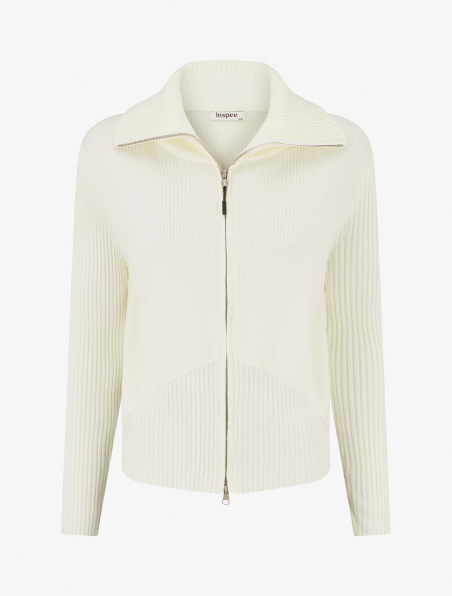 Gilet en maille zippé - Crème - 1