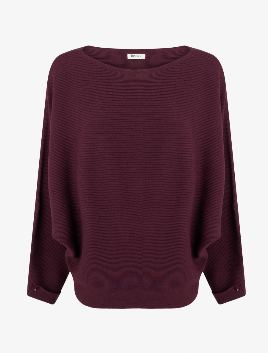 Pull côtelé à manches longues - Lie de vin - 1