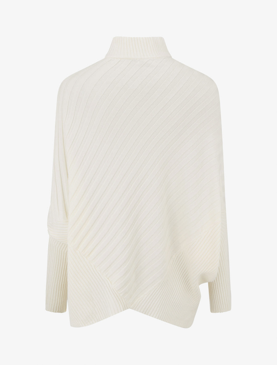 Pull overzise asymétrique à col montant - Crème - 2