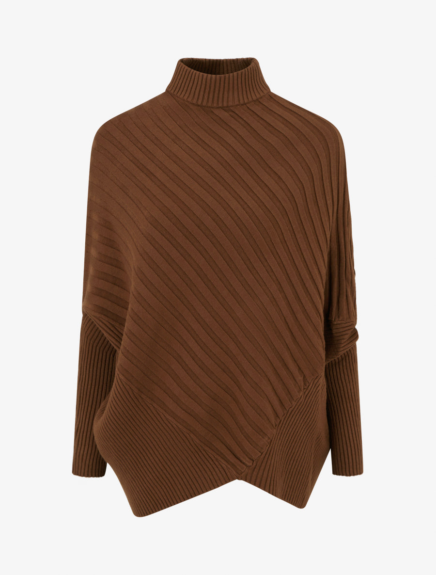 Pull overzise asymétrique à col montant - Camel - 1