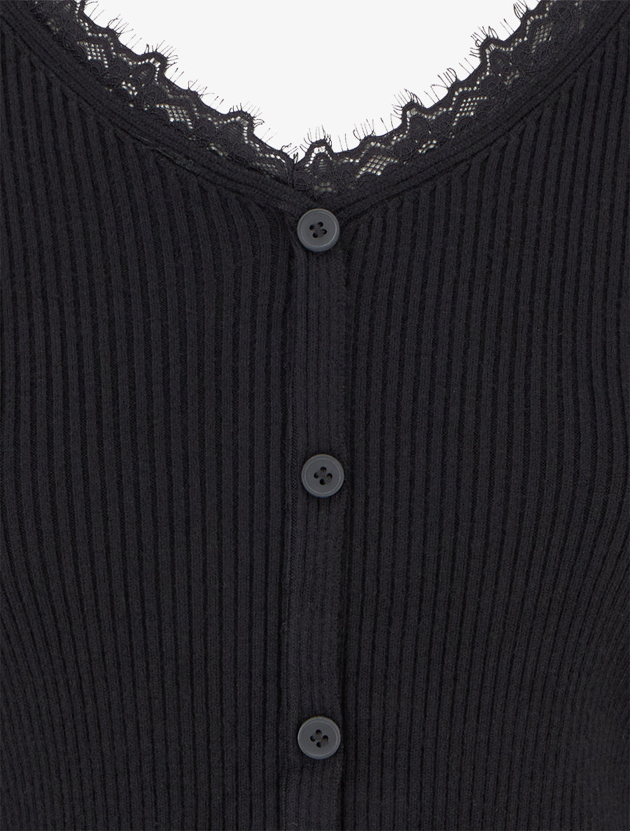 Pull côtelé à boutons décoratifs - Noir - 3