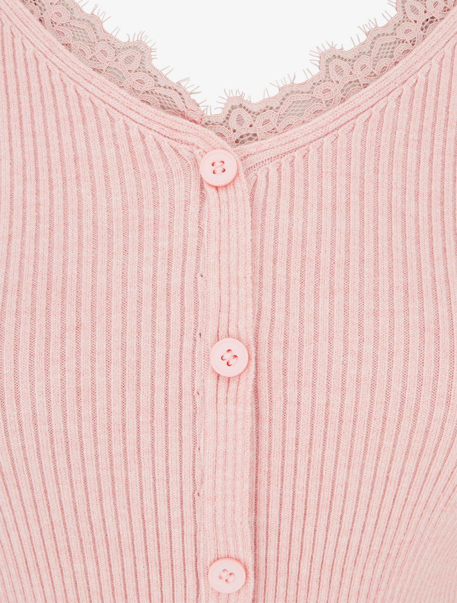 Pull côtelé à boutons décoratifs - Rose - 3