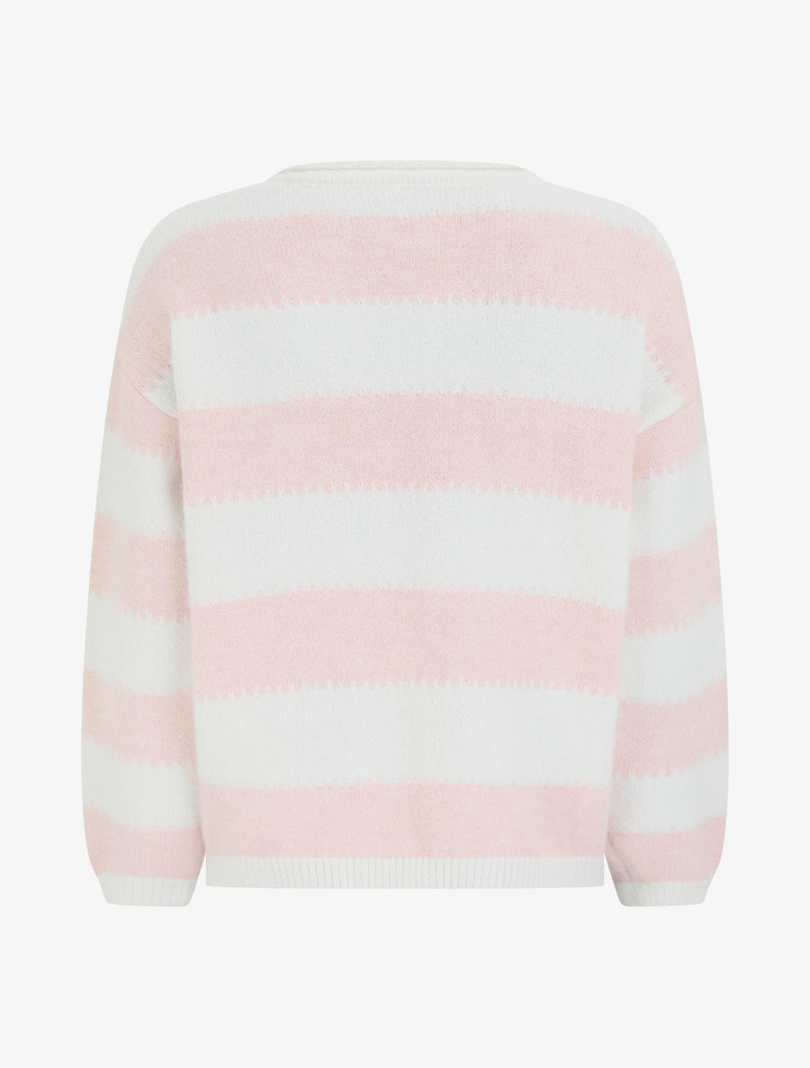 Pull droit à col rond et rayures stylisées - Rose - 2