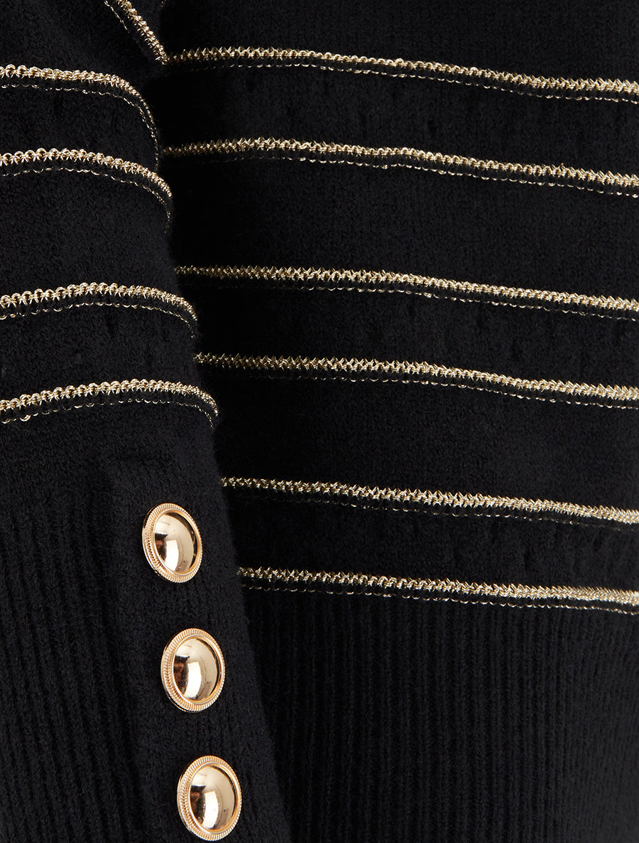 Pull droit à col V et rayures irisées - Noir - 3