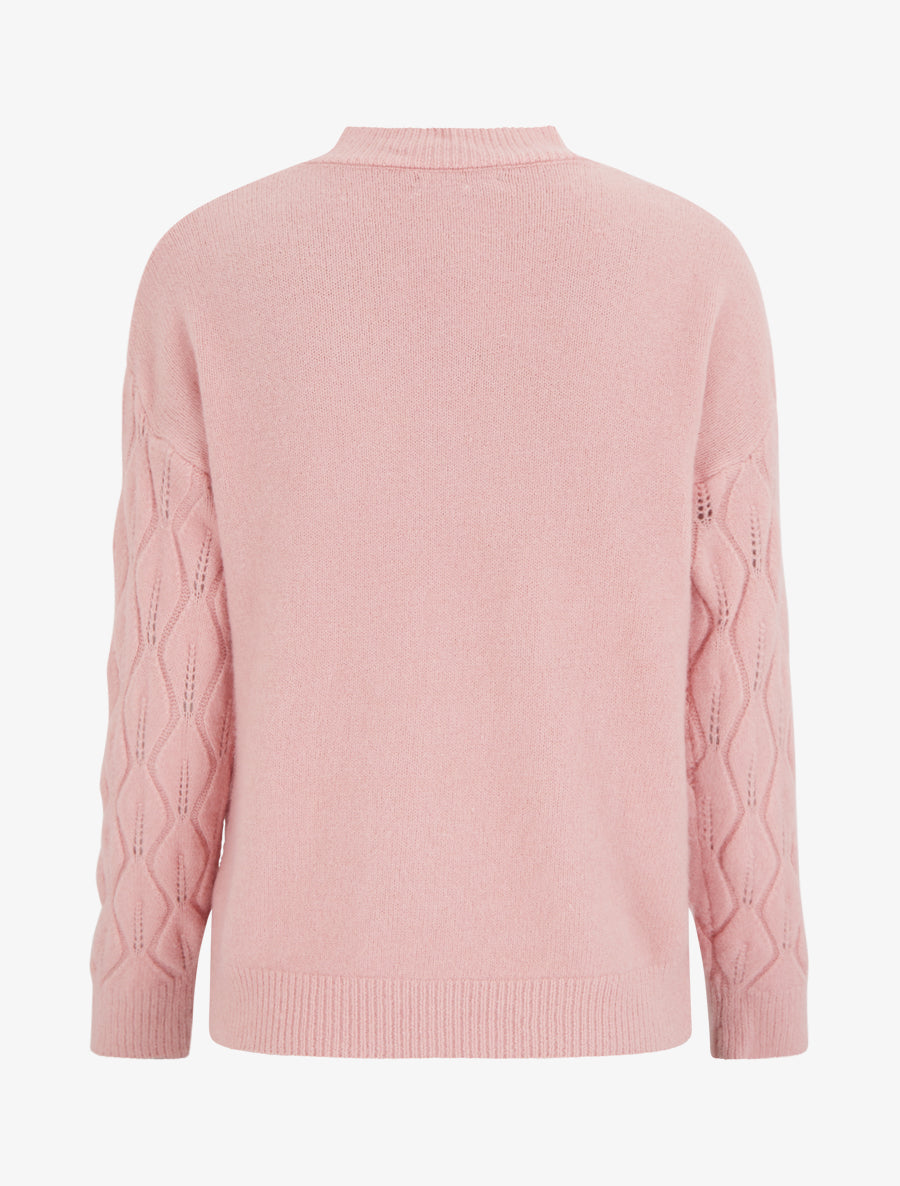 Pull droit en maille texturée à col rond - Rose - 2
