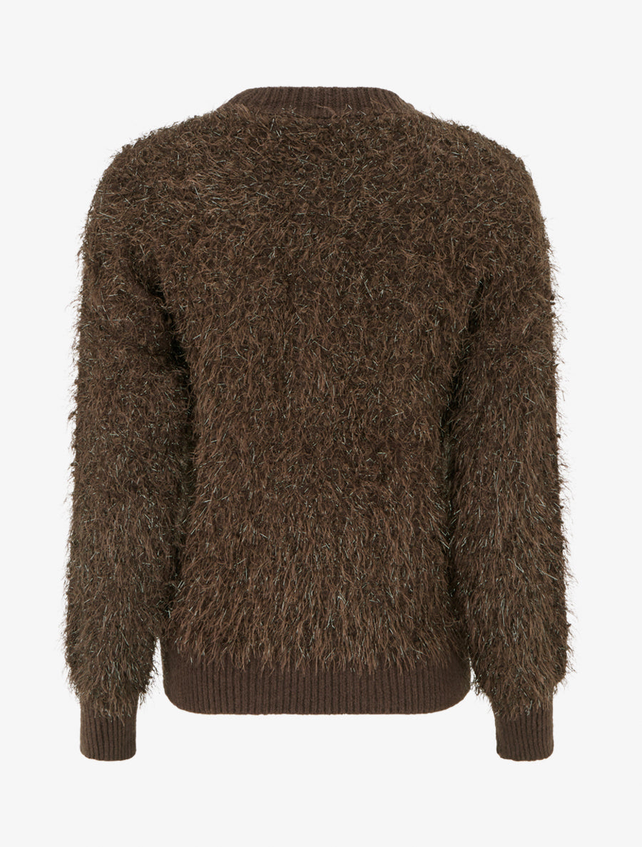 Pull droit effet duveteux à col rond - Marron - 2