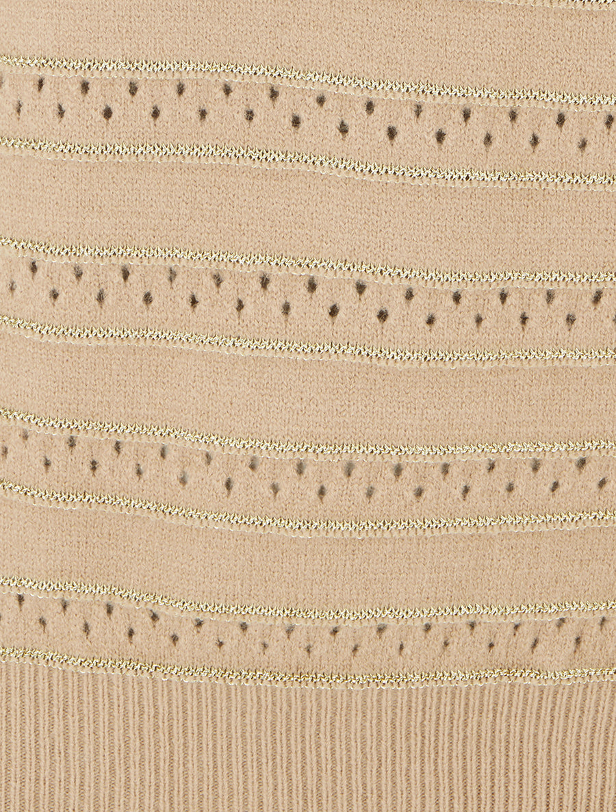Pull à rayures irisées et boutons décoratifs - Camel clair - 3