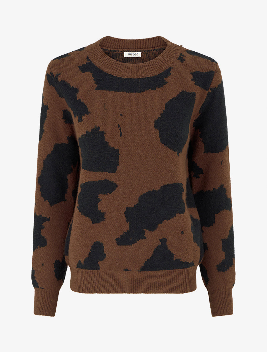 Pull en maille imprimé vache - Marron - 1