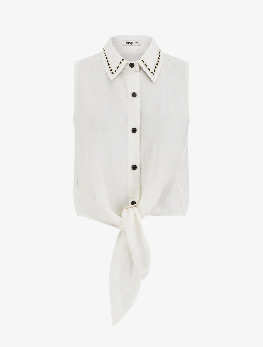 Chemise courte boutonnée à nouer - Écru - 1
