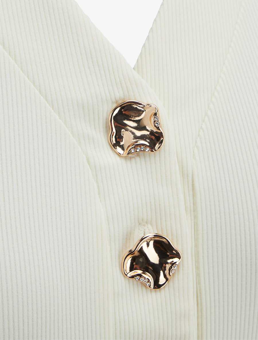 Robe longue à boutons fantaisies et imprimé feuilles - Camel - 3