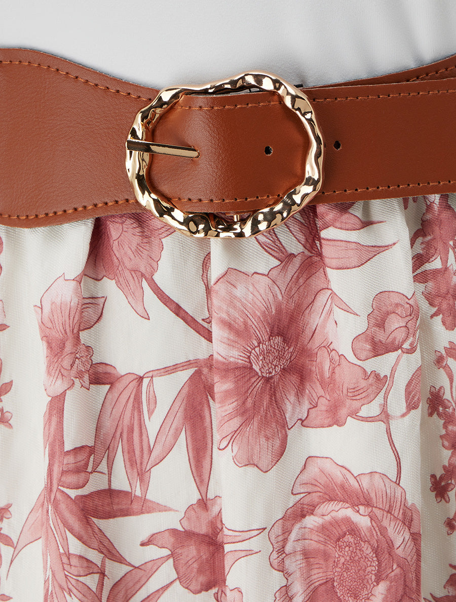 Robe imprimé floral à poches - Vieux rose - 3