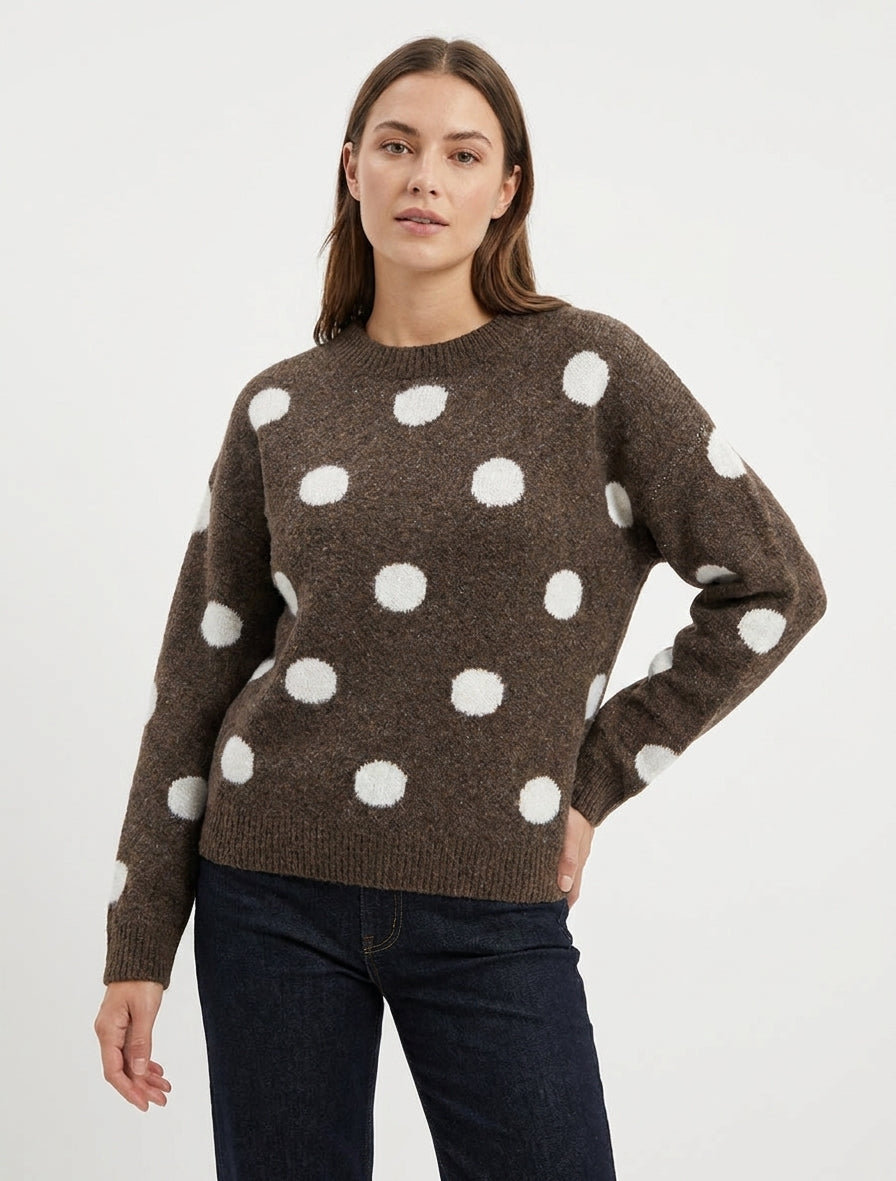 Maglione a pois in maglia - Marrone