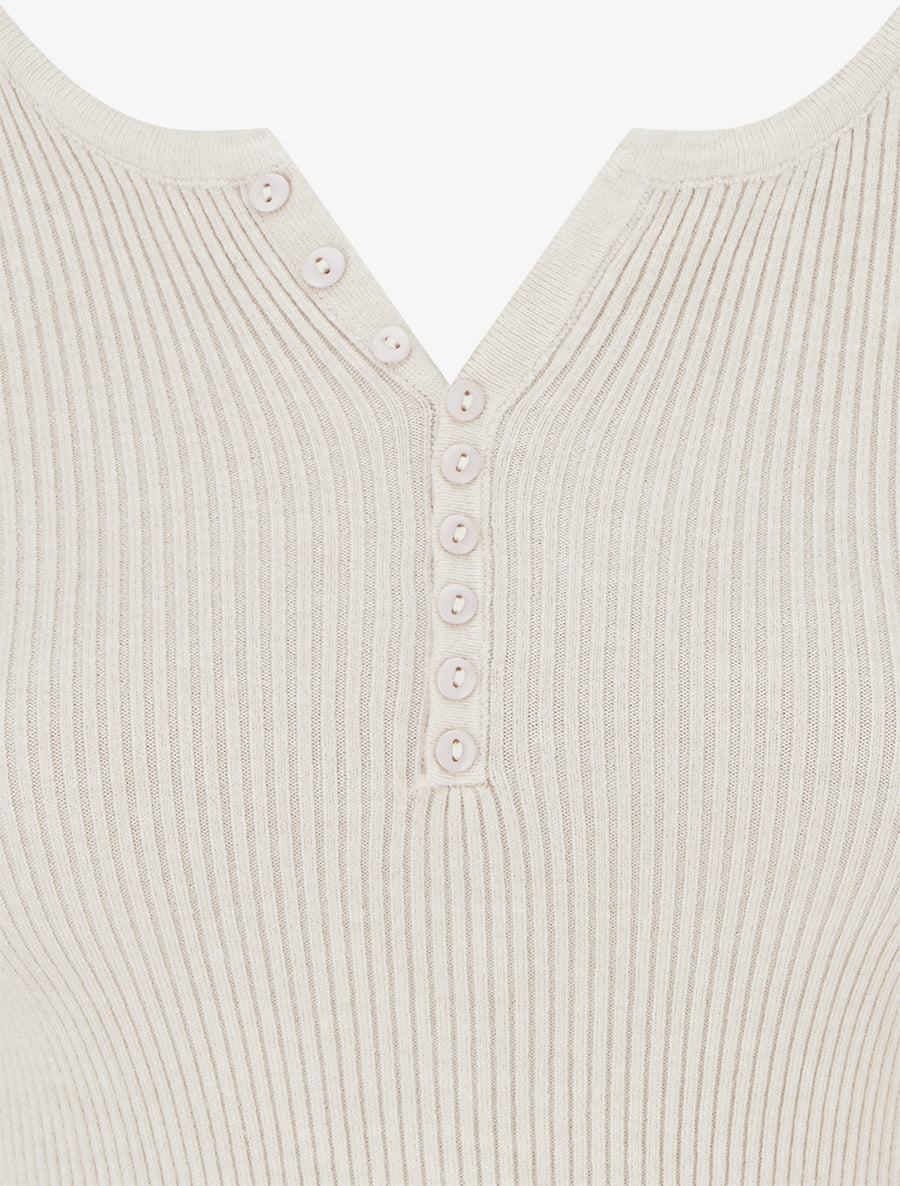 Pull ajusté et côtelé à col tunisien - Beige - 3