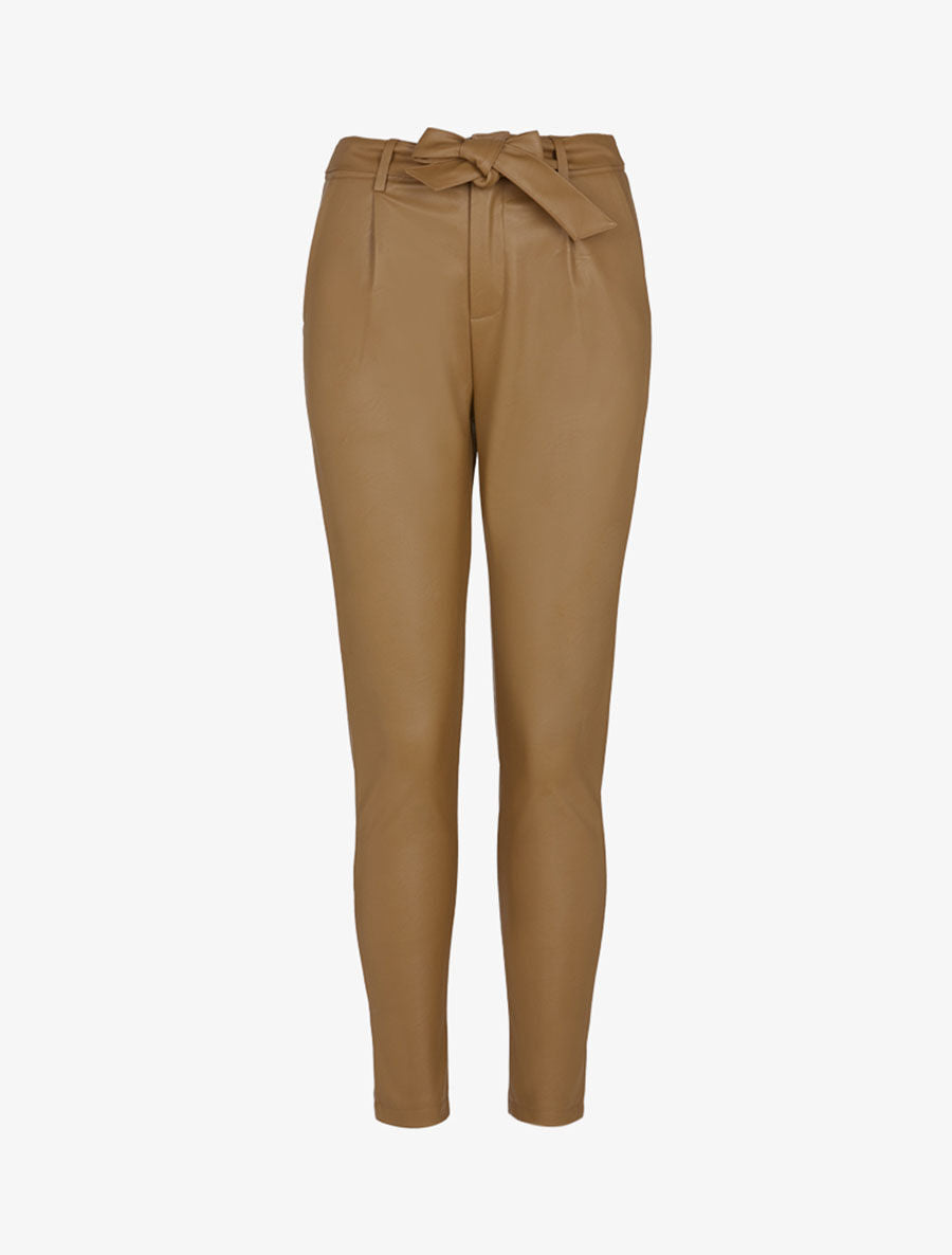 Pantalon à taille haute en simili - Marron clair - 1