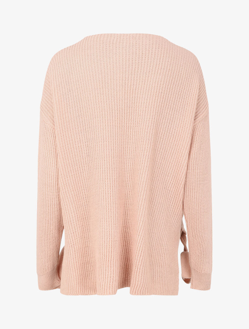 Pull à liens et dos long - Rose poudré - 2