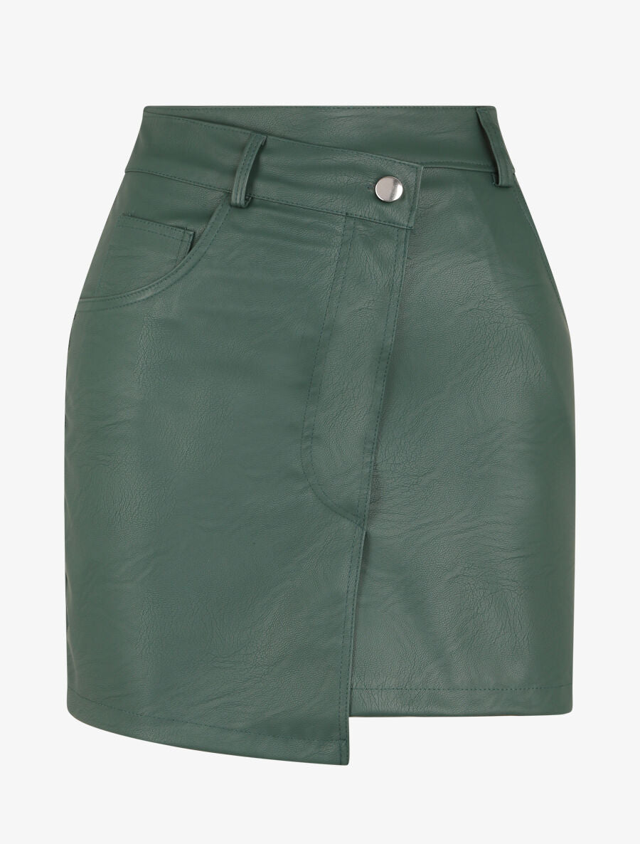 Jupe portefeuille en simili - Vert - 1