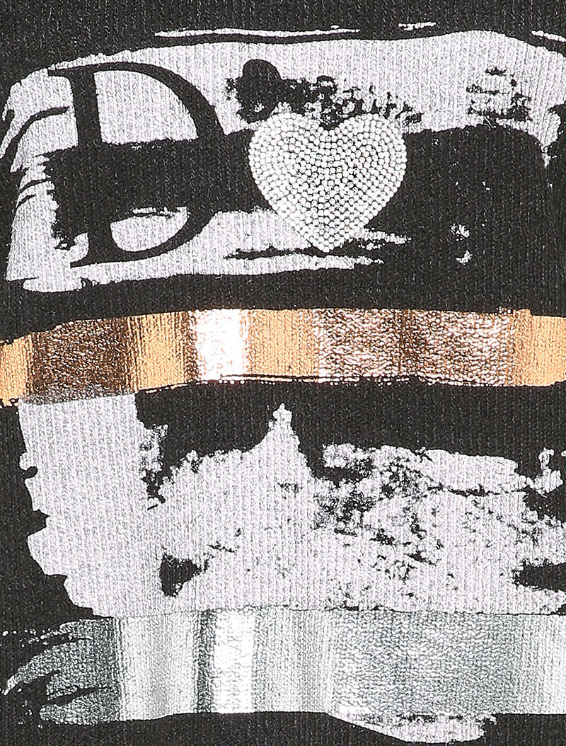 Pull à flocage irisé et coeur en strass - Noir - 3
