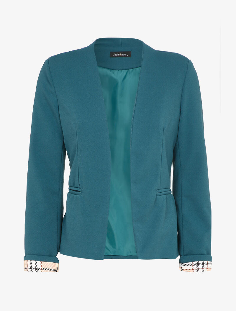 Veste à manches à revers imprimé carreaux - Bleu canard - 4