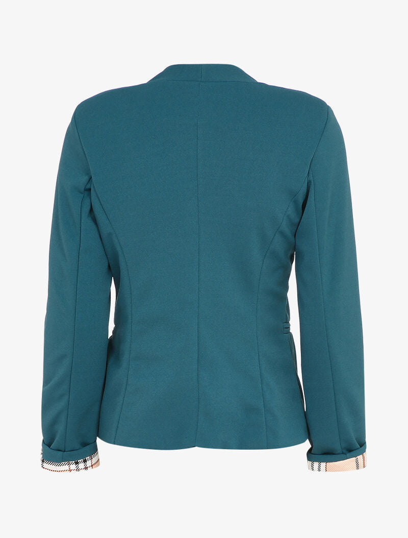 Veste à manches à revers imprimé carreaux - Bleu canard - 2